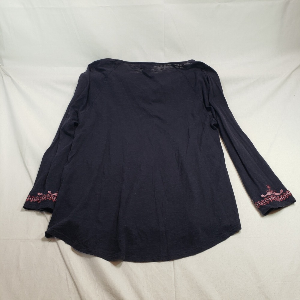 Lucky Brand Womens Embroidered Lace Up Boho Top S Navy Pink - Picture 5 of 6